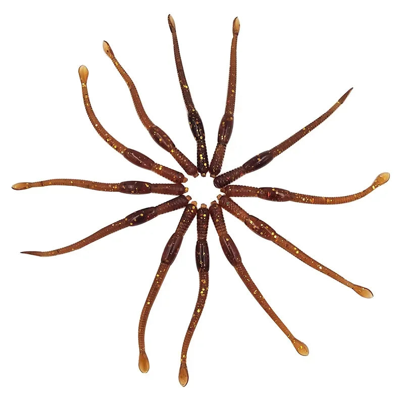 Leurres Ver de Terre 82mm - Lot 12 Leurres Souples Silicone Truite