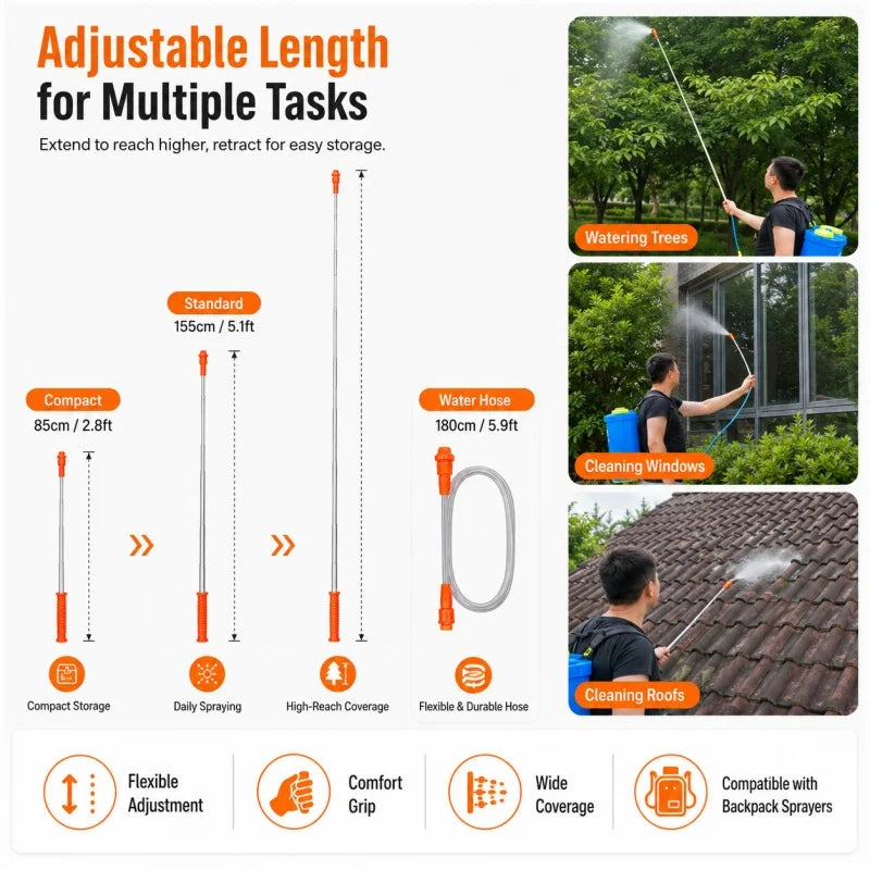 Lance Télescopique Inox 2,6m pour Pulvérisateur – 8 Sections | Jardin & Agriculture