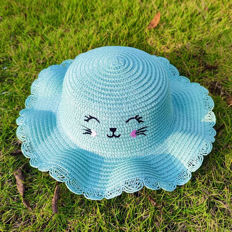 Summer Straw Bag Children's Small Shoulder Bags Baby Girls Mini Coin Purses Cute Cat Kids Chest Crossbody Bags Cartoon Straw Hat