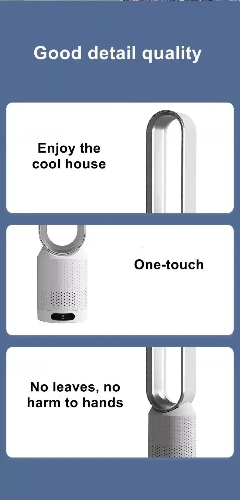 Ventilateur Colonne Sans Pale — Silencieux, Design & Sécurisé