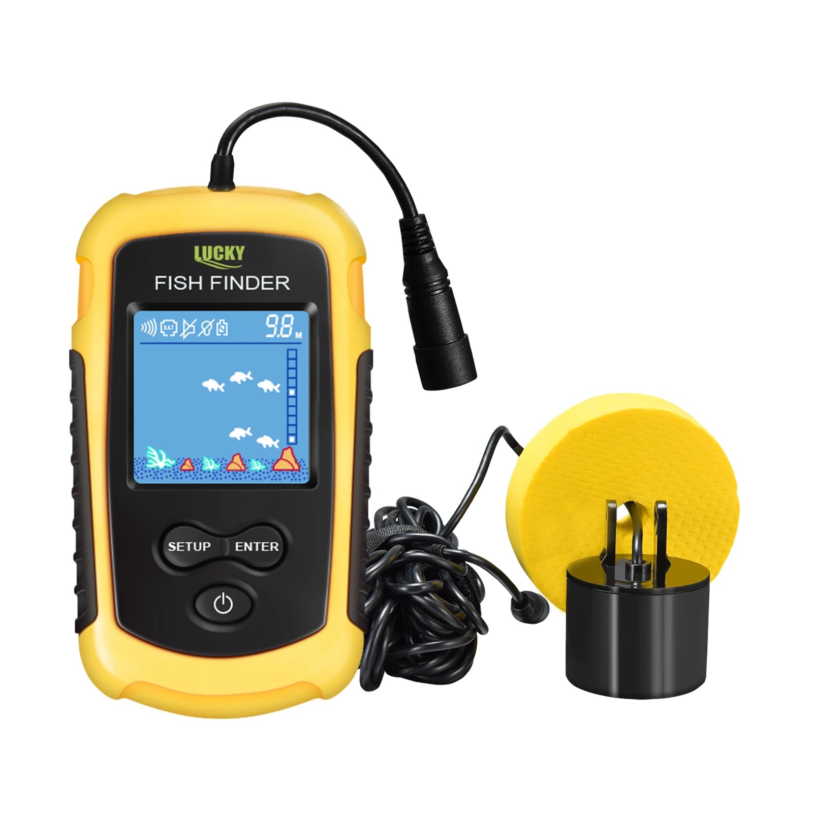 Sondeur Pêche Portable FFC1108-1 100m Sonar 45° Alarme Transducteur Lac Mer Détecteur Poisson