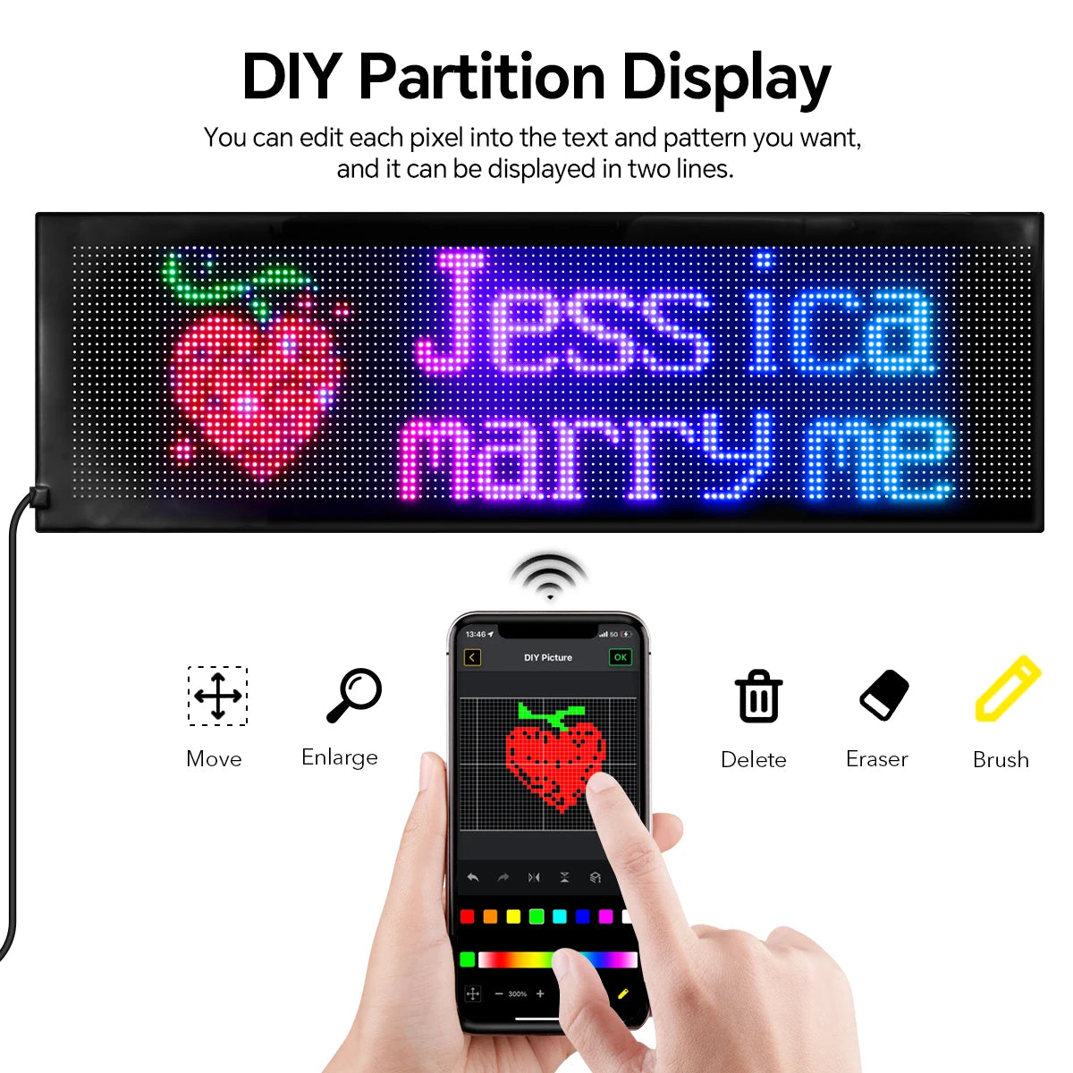 Panneau LED Pixel Flexible USB Bluetooth – Affichage Texte & GIF Personnalisable