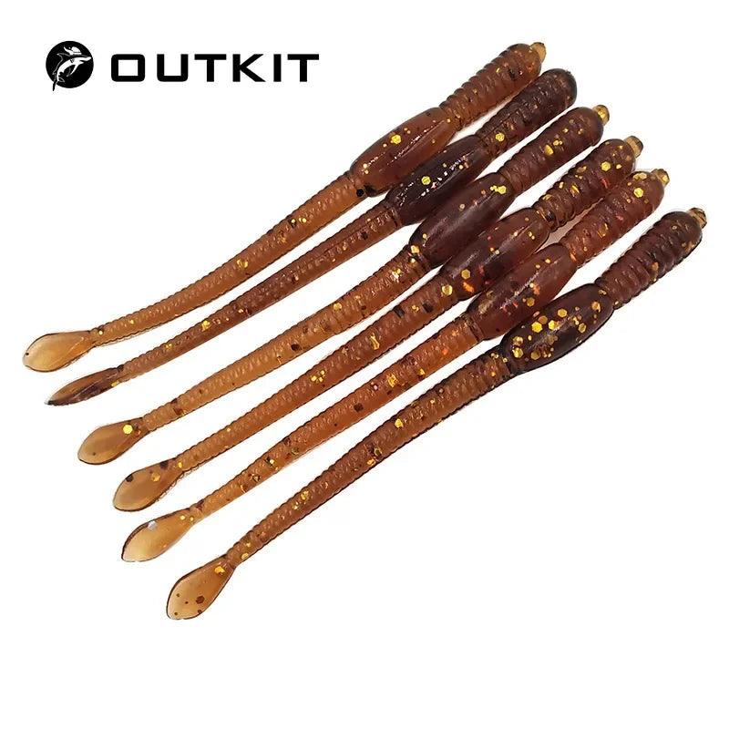 Leurres Ver de Terre 82mm - Lot 12 Leurres Souples Silicone Truite