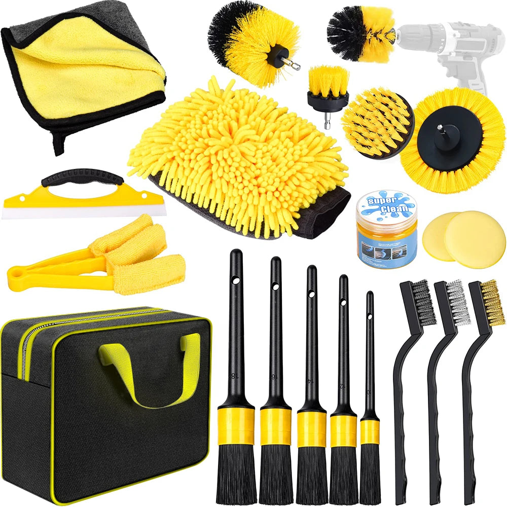 Kit de Nettoyage Auto Professionnel 20 Pièces - Brosses et Accessoires