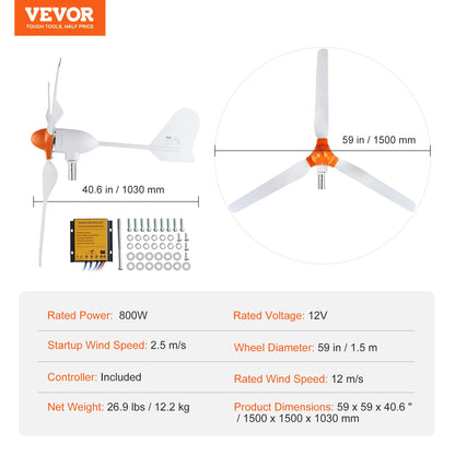 Éolienne 12V 500W/800W SucceBuy avec Contrôleur MPPT – Kit Complet