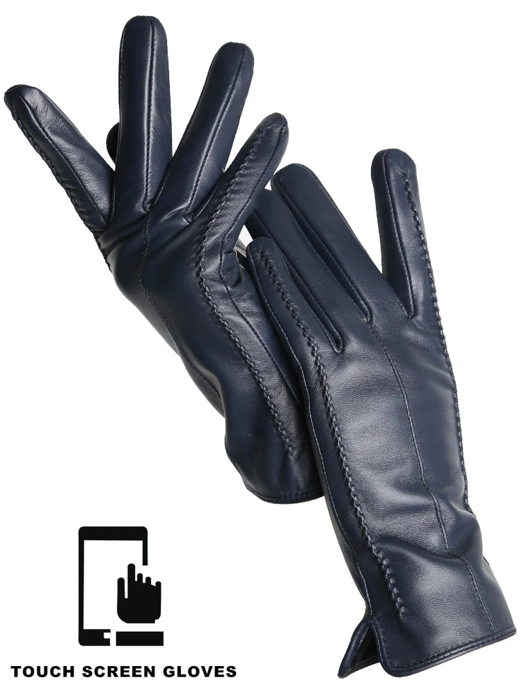 Gants Cuir Femme Hiver - Peau de Mouton Doublés Velours Tactiles