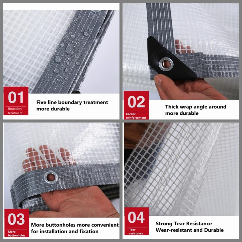 Bâche transparente imperméable PE 180g/m² – Balcon, Serre, Jardin, Camping | 2 couleurs