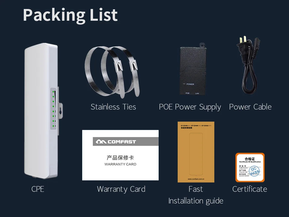 Pont WiFi CPE Extérieur Longue Portée 5-10 km – 5 GHz 300 Mbps | COMFAST CF-E312A
