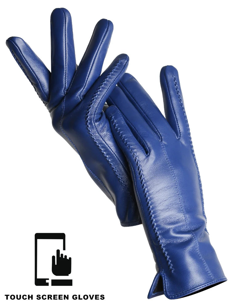 Gants Cuir Femme Hiver - Peau de Mouton Doublés Velours Tactiles