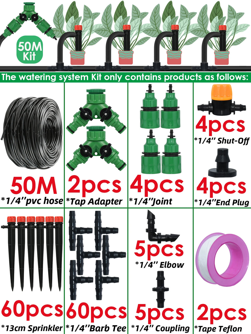 KESLA 5M-50M Automatic Watering Drip Irrigation System Garden Hose DIY Micro Drip Watering Kits w/ Adjustable Sprinkler Dripper