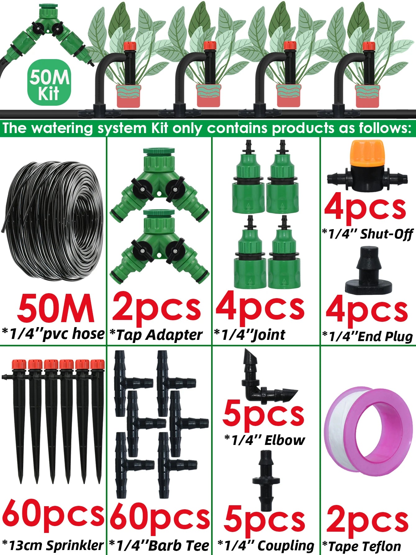 KESLA 5M-50M Automatic Watering Drip Irrigation System Garden Hose DIY Micro Drip Watering Kits w/ Adjustable Sprinkler Dripper