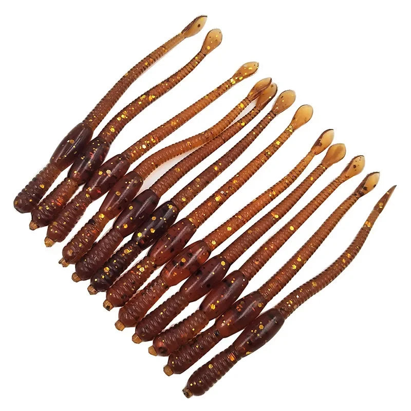 Leurres Ver de Terre 82mm - Lot 12 Leurres Souples Silicone Truite