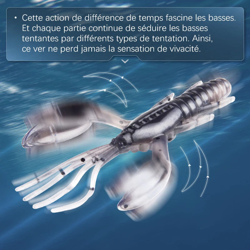 Leurres Écrevisse DoliveCraw 50mm/65mm/80mm - Lot 5 Leurres Souples Silicone Bar Brochet
