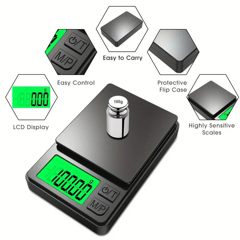 Balance de poche de précision 1000 g x 0,1 g - Balance numérique pour aliments, bijoux et grains avec écran LCD rétroéclairé - Mini balance de voyage 