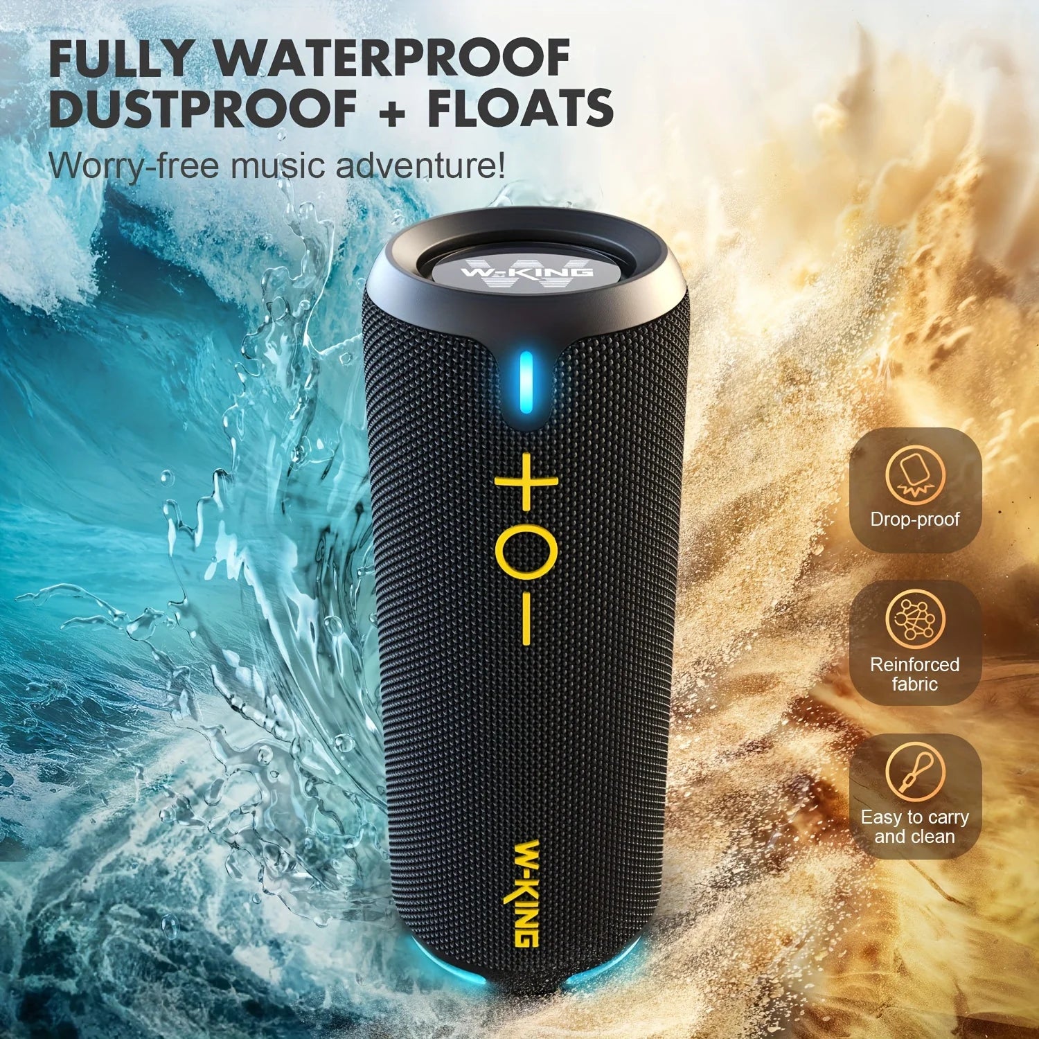 Enceinte Portable W-KING 40W Étanche IP67 - Son Puissant & Lumières LED