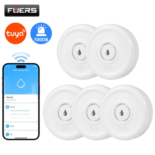 Détecteur de Fuite d'Eau WiFi Fuers – Alarme 100dB, Alerte Smartphone, Compatible Tuya/Smart Life