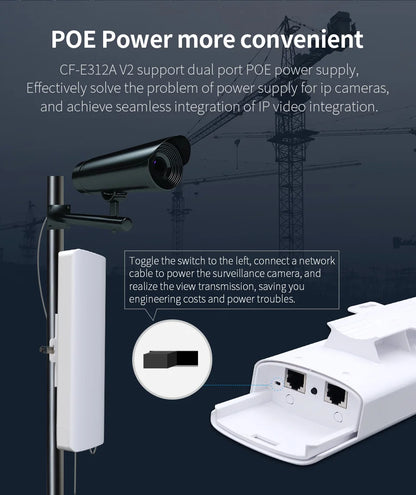 Pont WiFi CPE Extérieur Longue Portée 5-10 km – 5 GHz 300 Mbps | COMFAST CF-E312A