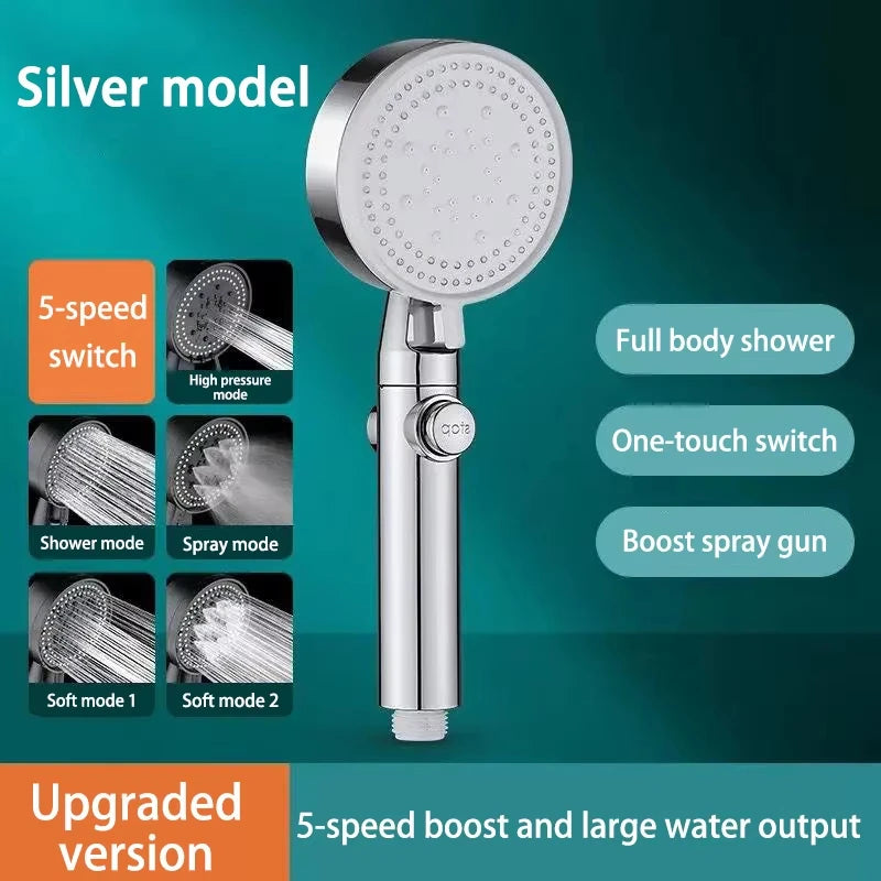 Pommeau de Douche Haute Pression 5 Modes – Économie d'eau, Réglable, Inox & ABS