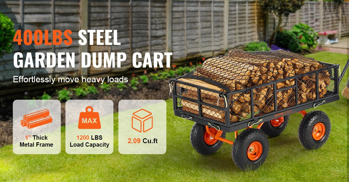 Chariot de Jardin Basculant SucceBuy – 180 kg ou 400 kg, Roues 25 cm, Panneaux Amovibles