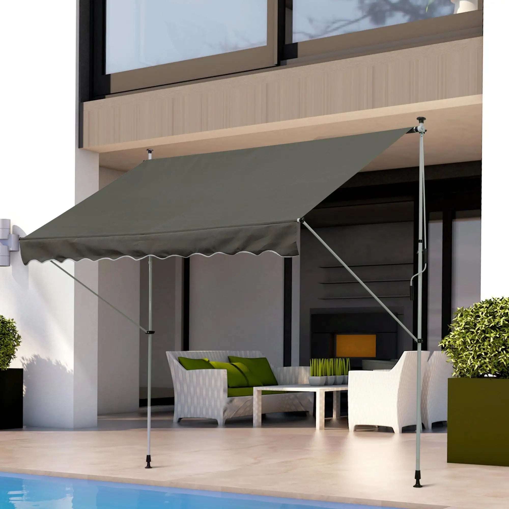 Auvent Rétractable Manuel Outsunny 3m x 1,5m – Toile Polyester Anti-UV, Cadre Aluminium
