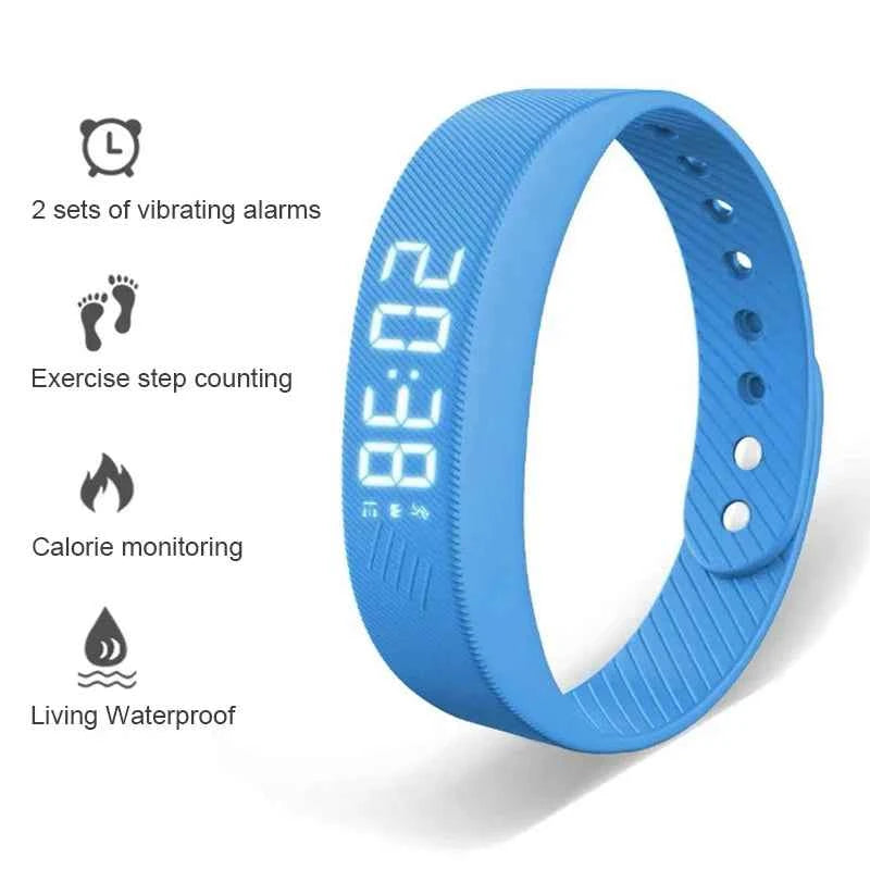 Bracelet Connecté LED – Podomètre, Suivi Sommeil, Alarme Vibrante, Waterproof