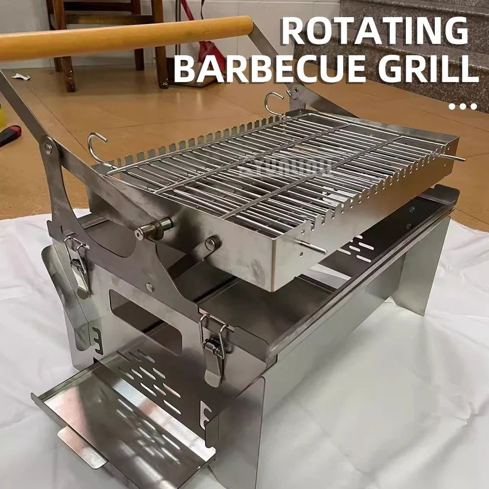 Barbecue à Charbon Rotatif avec Grille Retournable – Démontable | Jardin & Terrasse