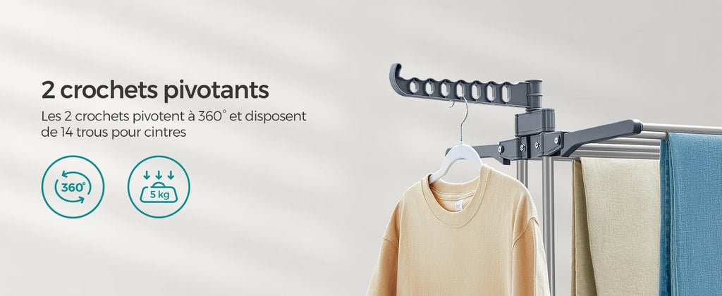 Étendoir à Linge SONGMICS 4 Niveaux Pliable sur Roulettes - 35kg Capacité