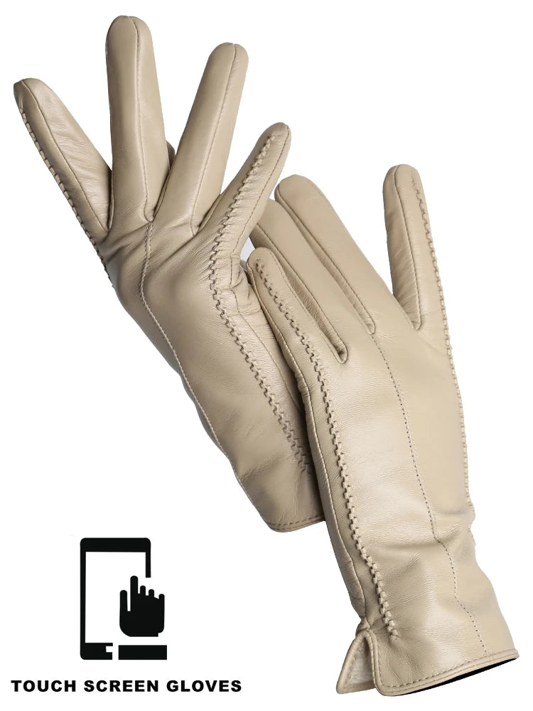 Gants Cuir Femme Hiver - Peau de Mouton Doublés Velours Tactiles