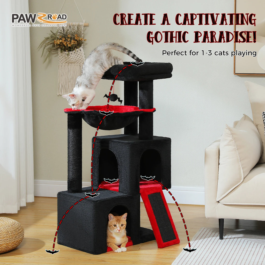 Arbre à Chat XXL Multi-Niveaux - Tour avec Griffoirs Sisal, 2 Niches, Jouets Intégrés