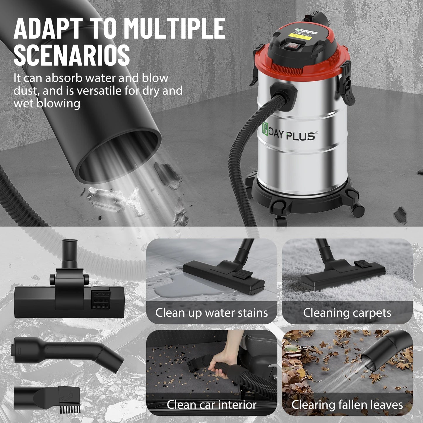 Aspirateur Eau et Poussière Industriel 20L 1200W – Fonction Soufflerie, Série Complète d'Accessoires