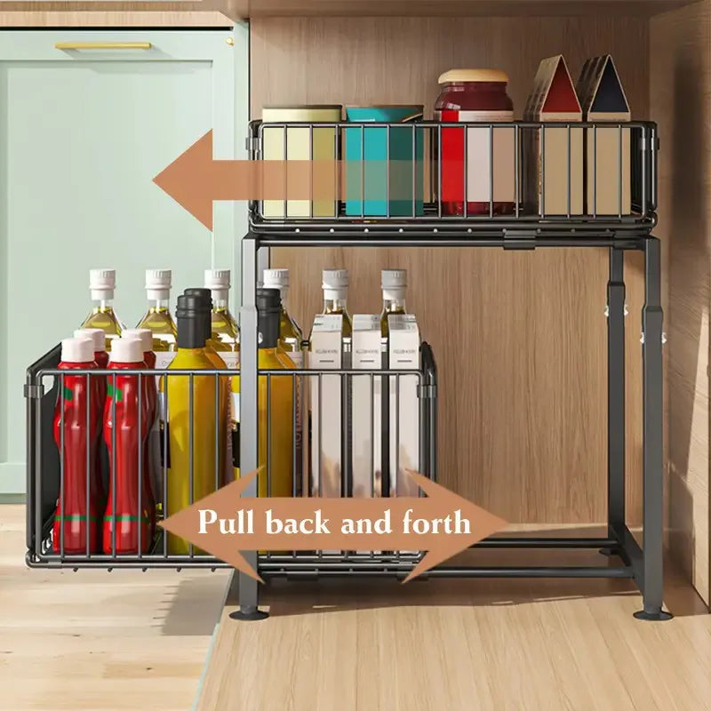 Panier Coulissant 2 Niveaux – Organiseur Réglable Sous Évier, Cuisine & Salle de Bain