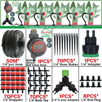 Kit Irrigation Goutte-à-Goutte KESLA – Tuyau 4/7mm, Programmateur & Capteur Pluie (5M à 50M)