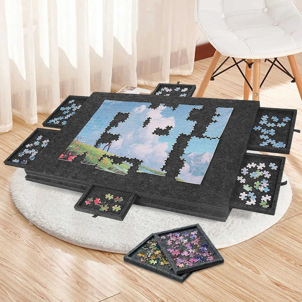 Plateau Puzzle Pliable 77×54 cm – Support Incliné, 6 Tiroirs de Tri & Housse de Protection