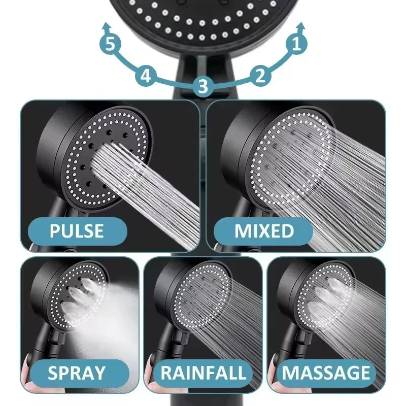 Pommeau de Douche Haute Pression 5 Modes – Économie d'eau, Réglable, Inox & ABS