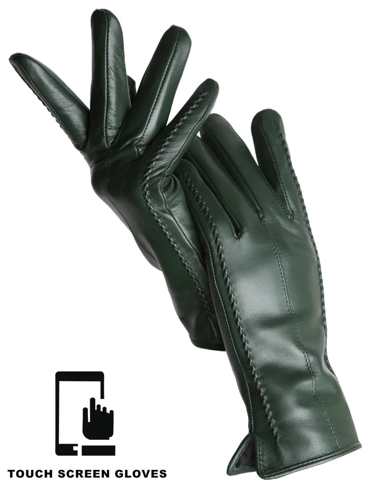 Gants Cuir Femme Hiver - Peau de Mouton Doublés Velours Tactiles