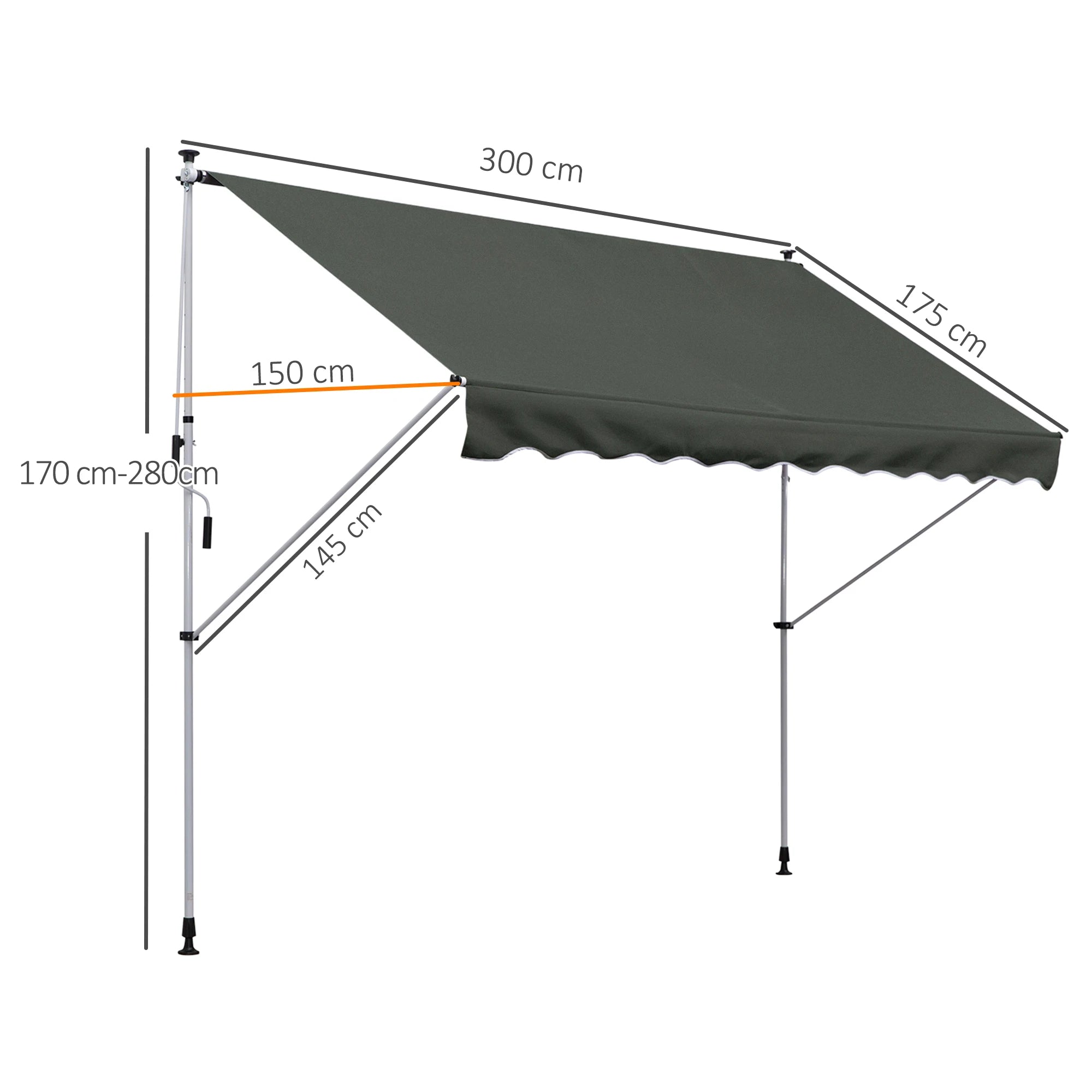 Auvent Rétractable Manuel Outsunny 3m x 1,5m – Toile Polyester Anti-UV, Cadre Aluminium