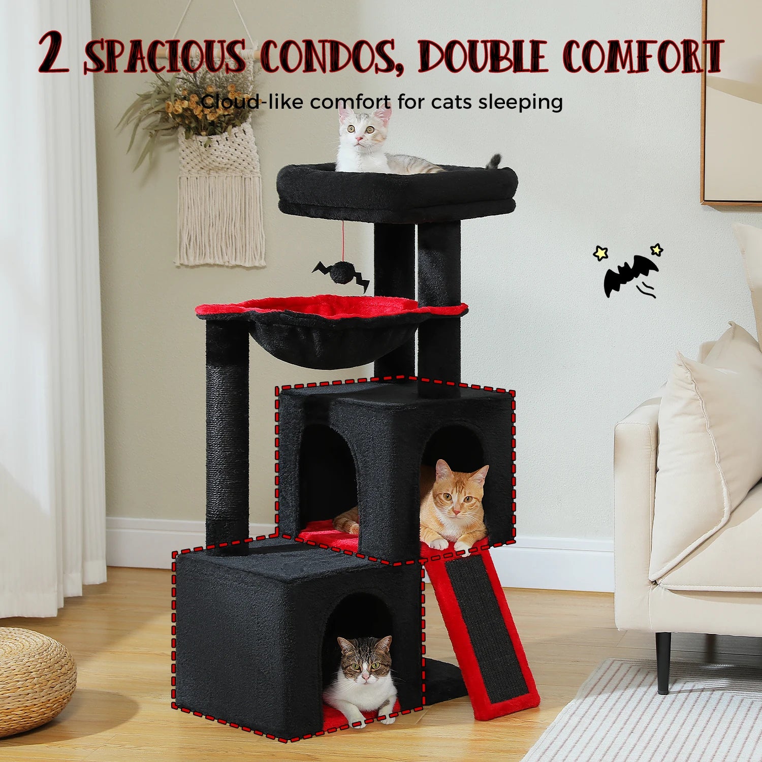 Arbre à Chat XXL Multi-Niveaux - Tour avec Griffoirs Sisal, 2 Niches, Jouets Intégrés