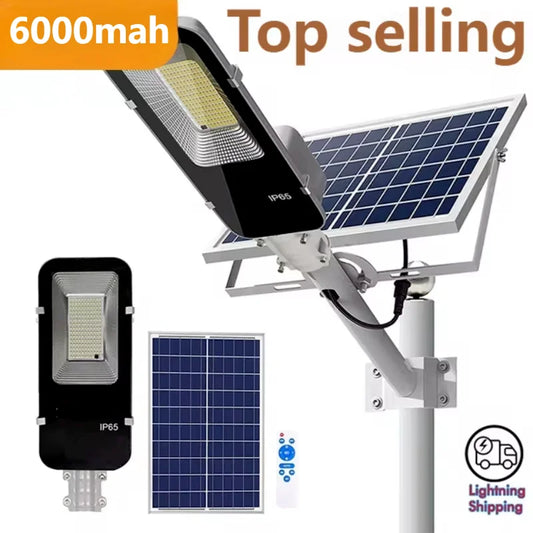 Lampadaire Solaire Extérieur 6000mAh – IP65, Télécommande, Détecteur de Mouvement