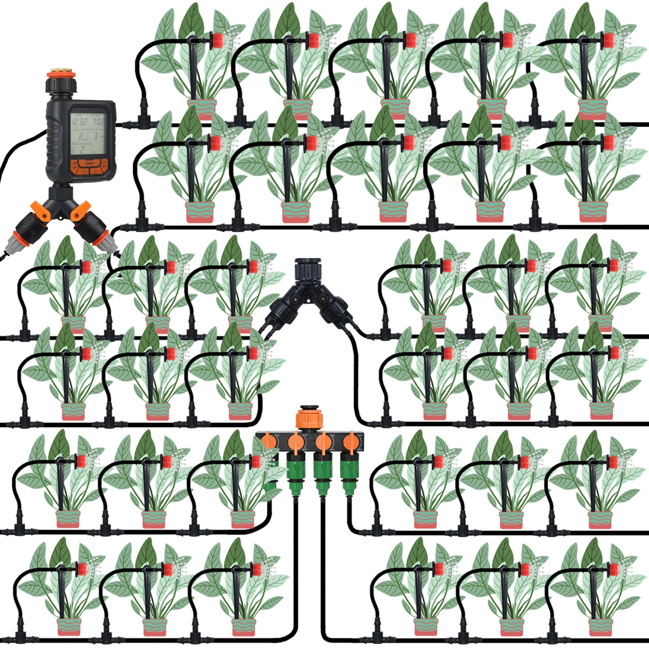 Kit Irrigation Goutte-à-Goutte KESLA – Tuyau 4/7mm, Programmateur & Capteur Pluie (5M à 50M)