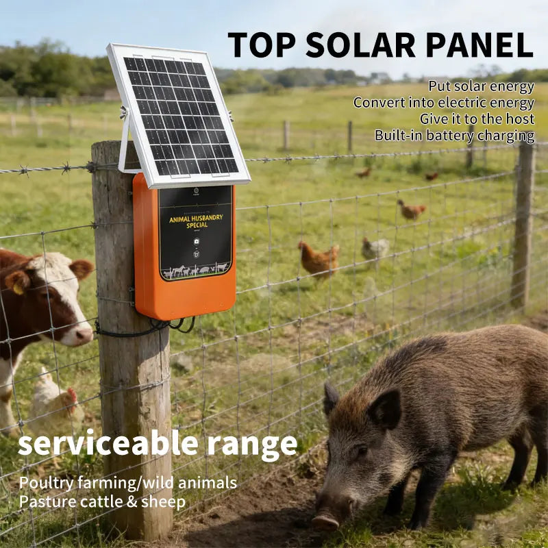 Électificateur de clôture électrique solaire 10 km – 12KV, 1.2J, Batterie 6Ah | Prise EU/US