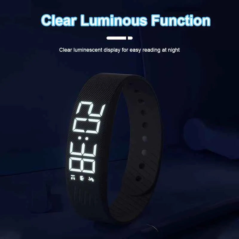Bracelet Connecté LED – Podomètre, Suivi Sommeil, Alarme Vibrante, Waterproof