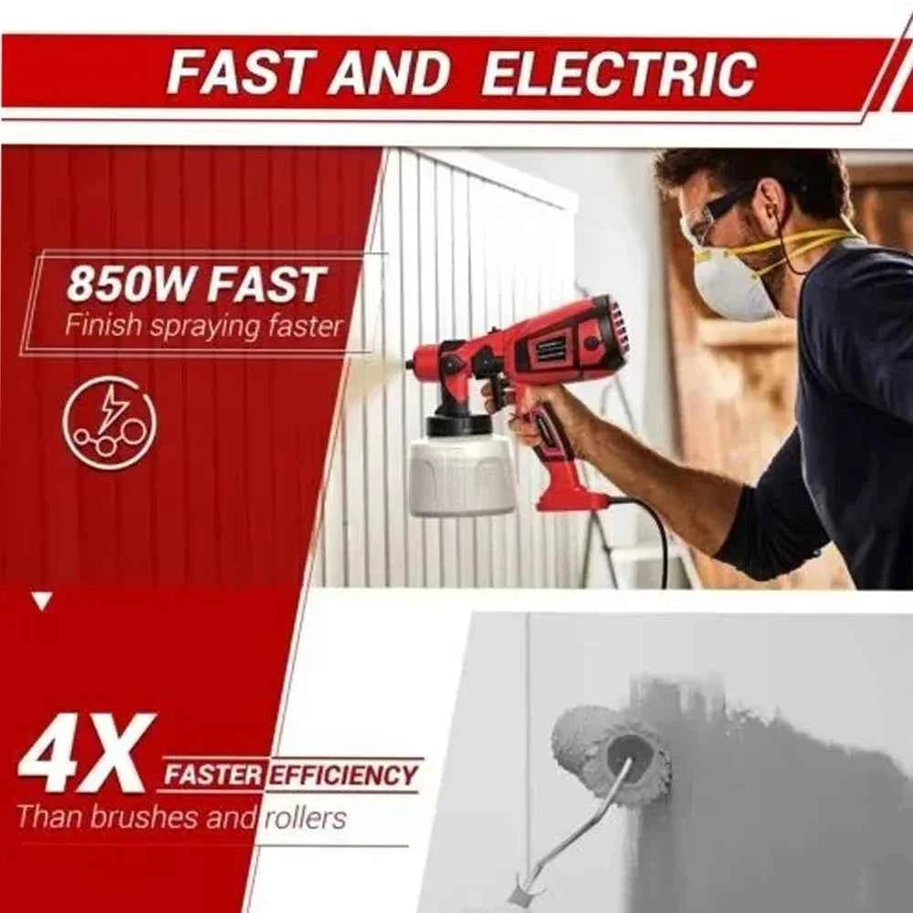 Pistolet à Peinture Électrique 850W HVLP 1400ml 4 Buses Cuivre Pulvérisateur Professionnel Maison