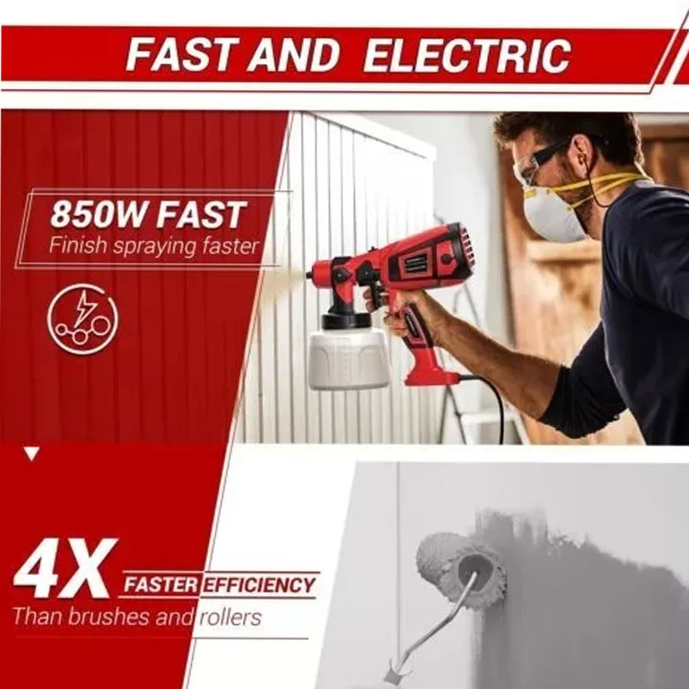 Pistolet à Peinture Électrique 850W HVLP 1400ml 4 Buses Cuivre Pulvérisateur Professionnel Maison