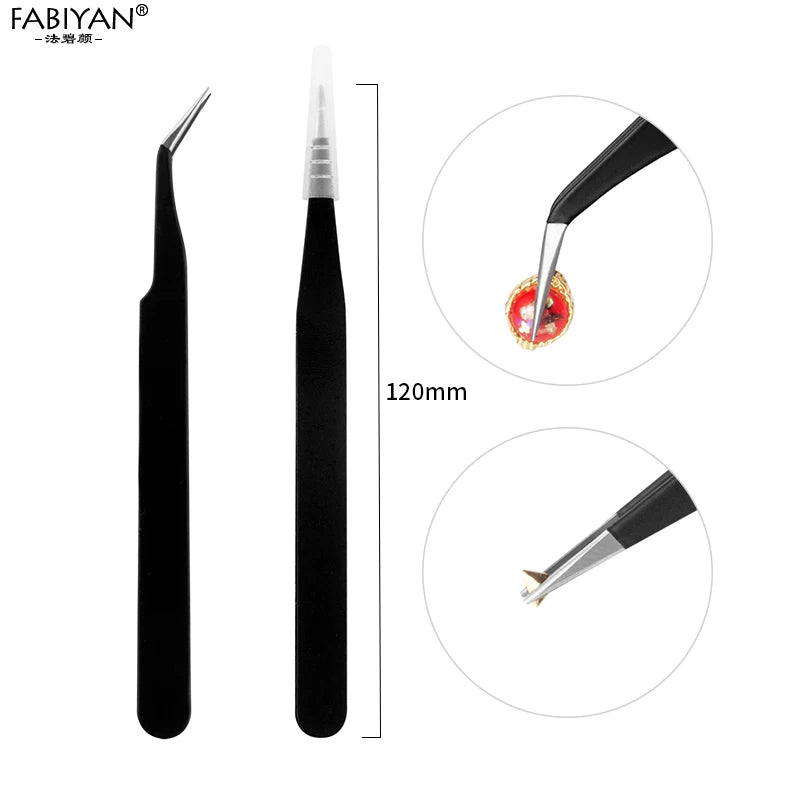 Set de 2 Pinces Nail Art en Acier Inoxydable - Courbe et Droite pour Strass et Paillettes