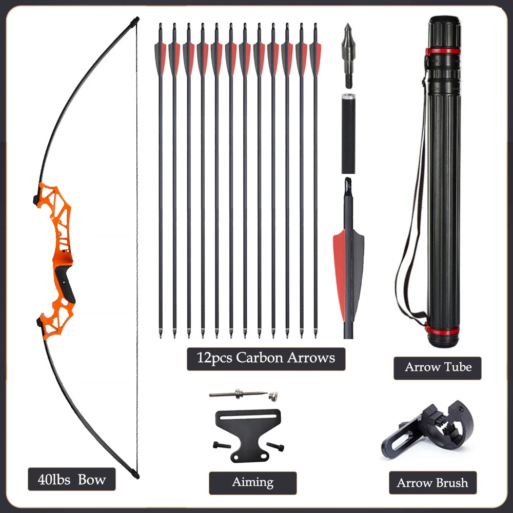 Arc Recurve Tir à l'Arc 20-50lbs Démontable avec Flèches Carbone Carquois Cible Entraînement