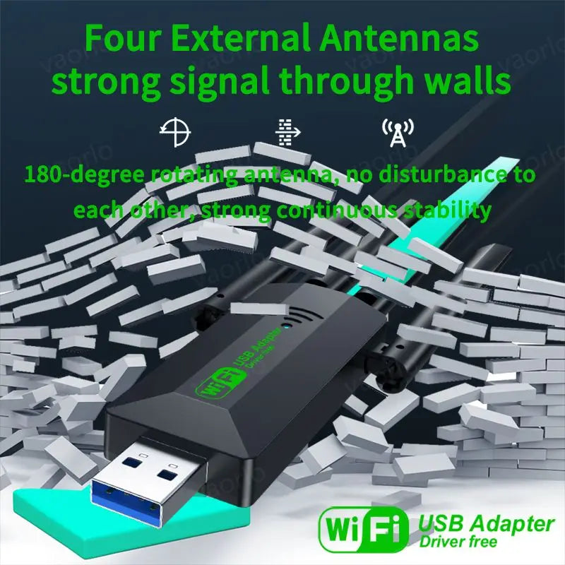 Adaptateur USB Wi-Fi 1200 Mbps double bande 2,4 GHz + 5 GHz, dongle Wi-Fi 4 antennes 802.11ac USB 3.0, carte récepteur sans fil haut débit pour PC/ordinateur portable