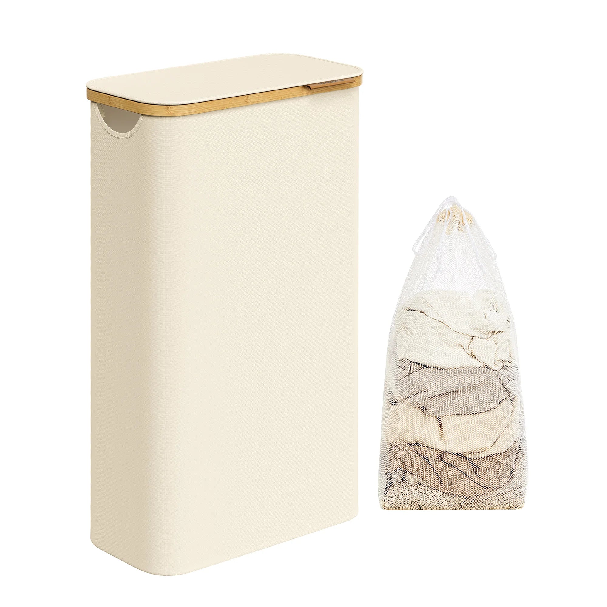 Panier à Linge SONGMICS 65L avec Couvercle - Pliable Gain de Place - Bambou
