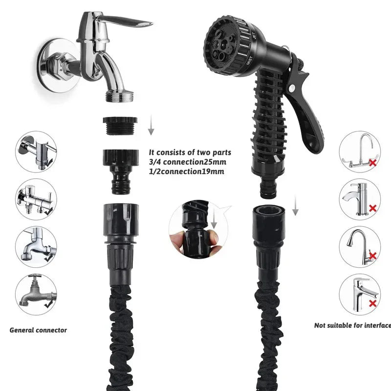 Tuyau d'Arrosage Extensible avec Pistolet Haute Pression 7 Modes