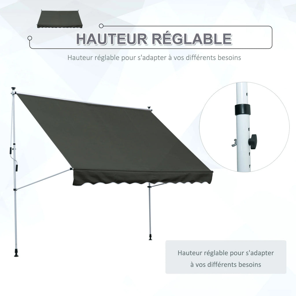 Auvent Rétractable Manuel Outsunny 3m x 1,5m – Toile Polyester Anti-UV, Cadre Aluminium