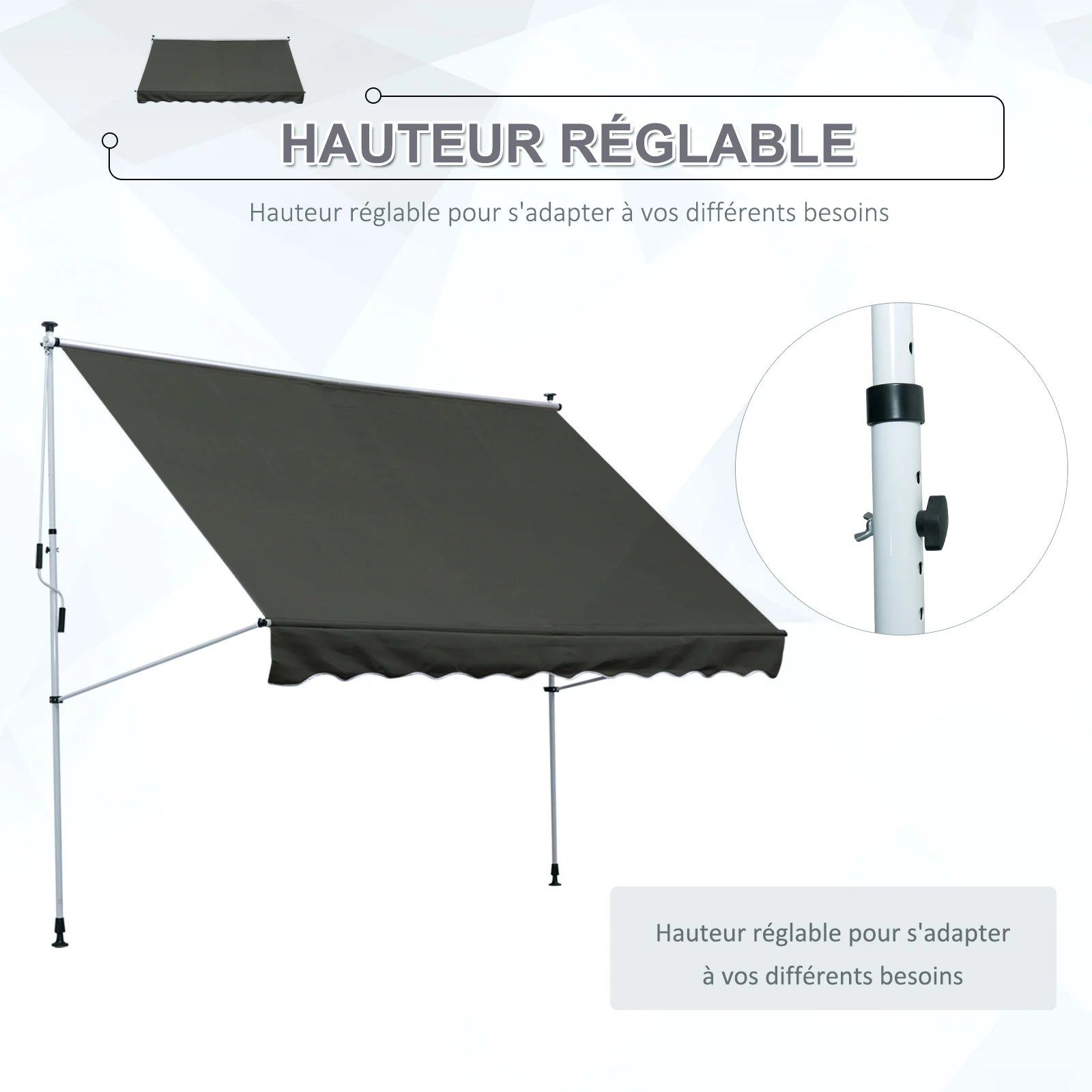 Auvent Rétractable Manuel Outsunny 3m x 1,5m – Toile Polyester Anti-UV, Cadre Aluminium